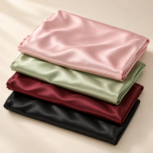 Cloudora Classic Pillow satin covers in light pink, light green, dark red and black — illustrative product image