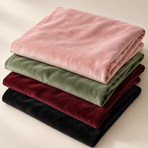 Cloudora Classic Pillow velvet covers in light pink, light green, dark red and black — illustrative product image