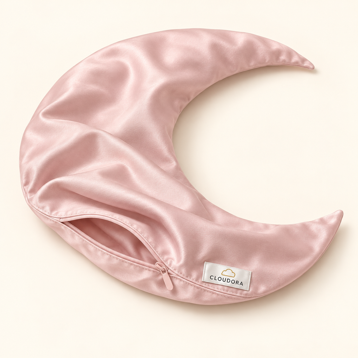 Cloudora Moon Pillow Satin Cover — Light Pink — AI-assisted product visual