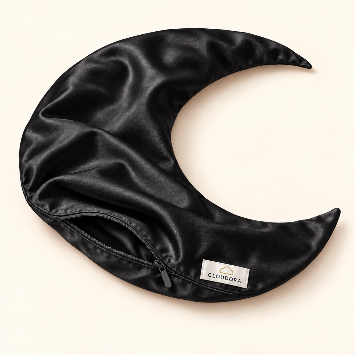 Cloudora Moon Pillow Satin Cover — Black — AI-assisted product visual