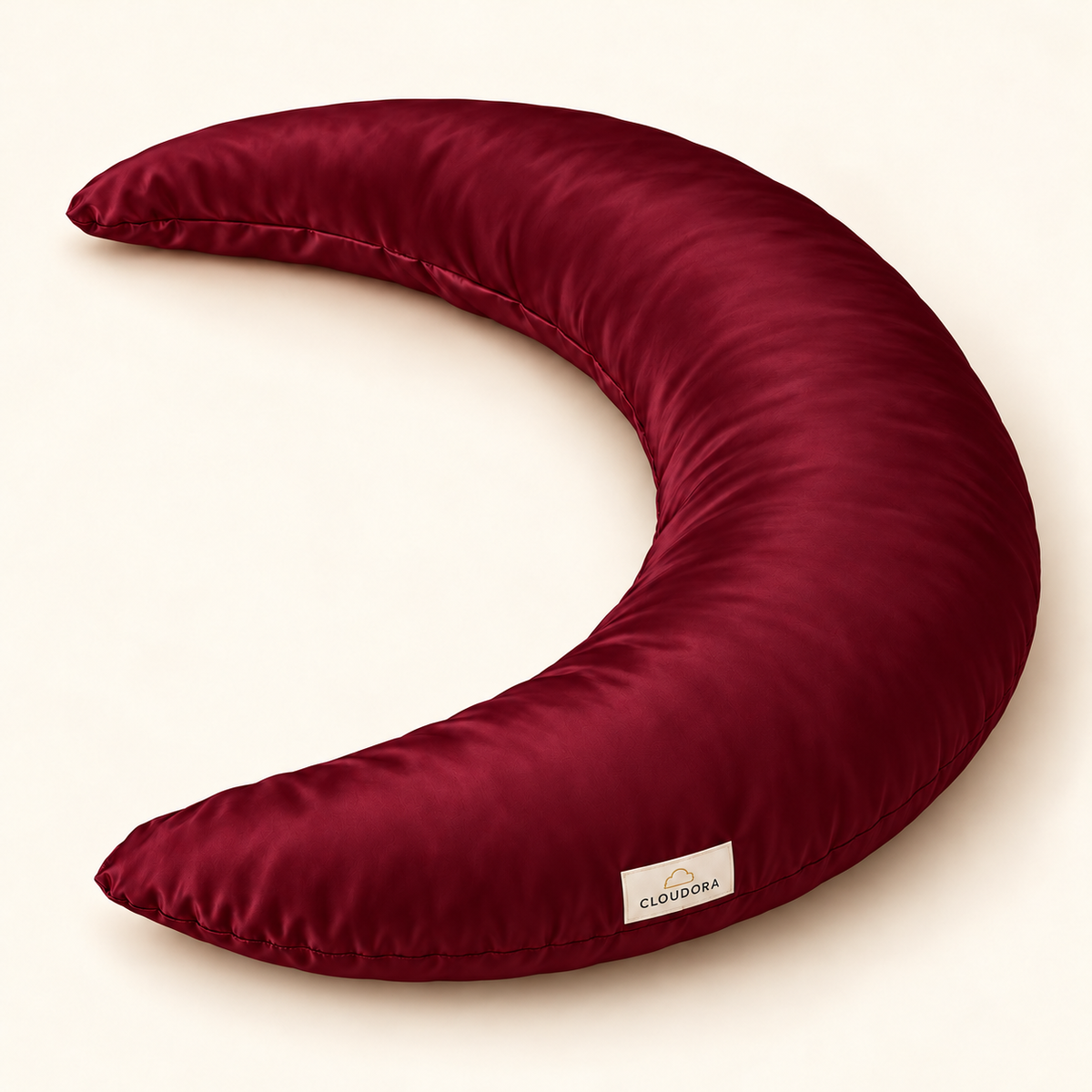 Cloudora Moon Pillow — Dark Red — AI-assisted product visual